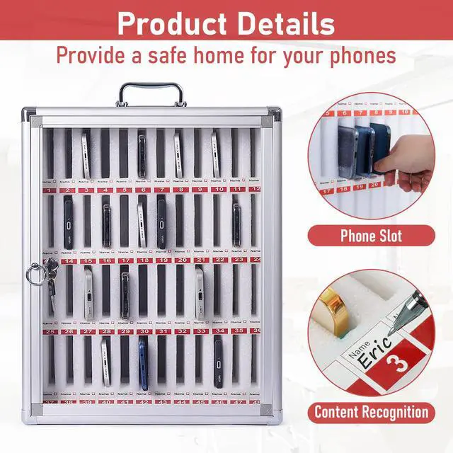 Alt view image 3 of 7 - 48 Slots Cell Phone Locker Aluminum Alloy Pocket Chart | Cell Phones Storage Cabinet Cell Phone Holder Classroom Wall Mounted Cell Phone Storage Box with Handle for Office Gym