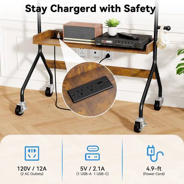 Alt view image 3 of 7 - Rolling TV Stand with Power Outlet for 32-75 Inch TV - V1