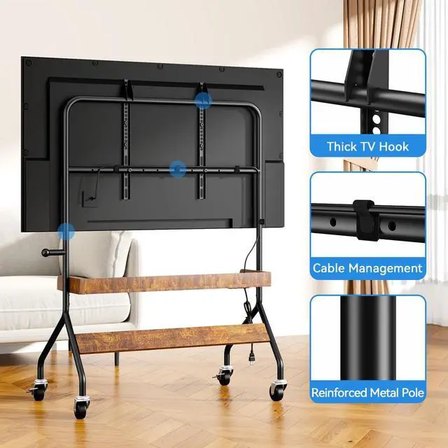 Alt view image 4 of 7 - Rolling TV Stand with Power Outlet for 32-75 Inch TV - V1