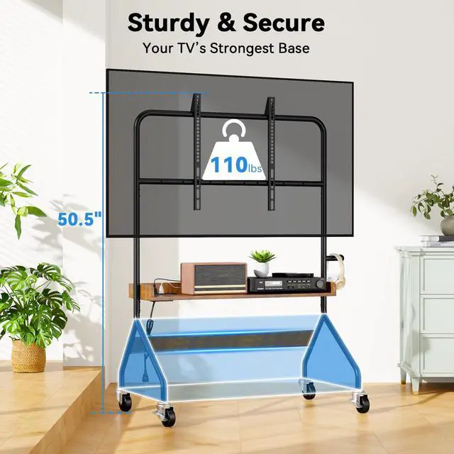 Alt view image 5 of 7 - Rolling TV Stand with Power Outlet for 32-75 Inch TV - V1