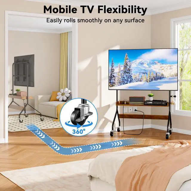 Alt view image 6 of 7 - Rolling TV Stand with Power Outlet for 32-75 Inch TV - V1