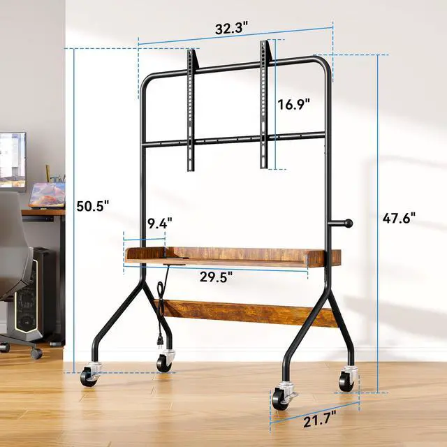 Alt view image 7 of 7 - Rolling TV Stand with Power Outlet for 32-75 Inch TV - V1