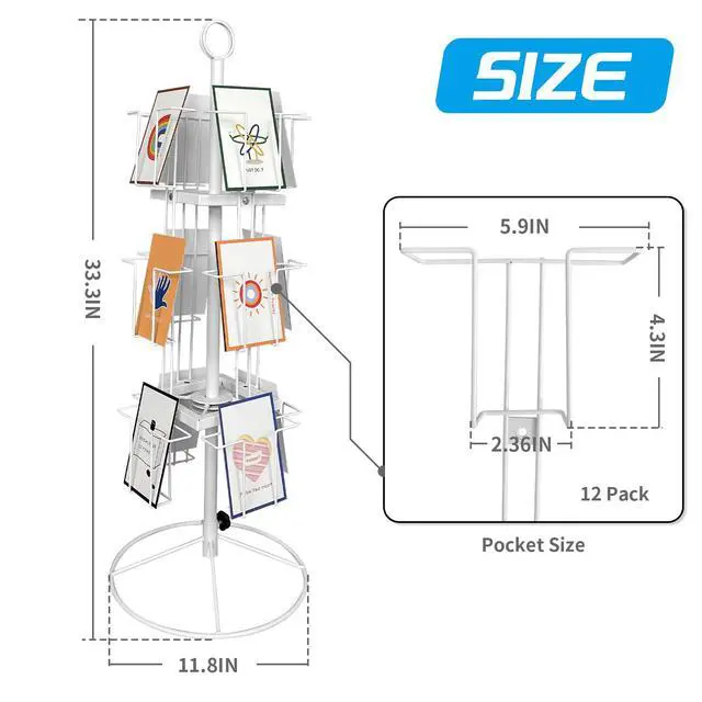 Alt view image 2 of 7 - Rotating Greeting Card Stand - 12-Pocket Rotating Countertop with Clear Resealable Polypropylene Bags, Solution for Postcards, Brochures, and Greeting Cards (7H - 12 Pockets) (White)