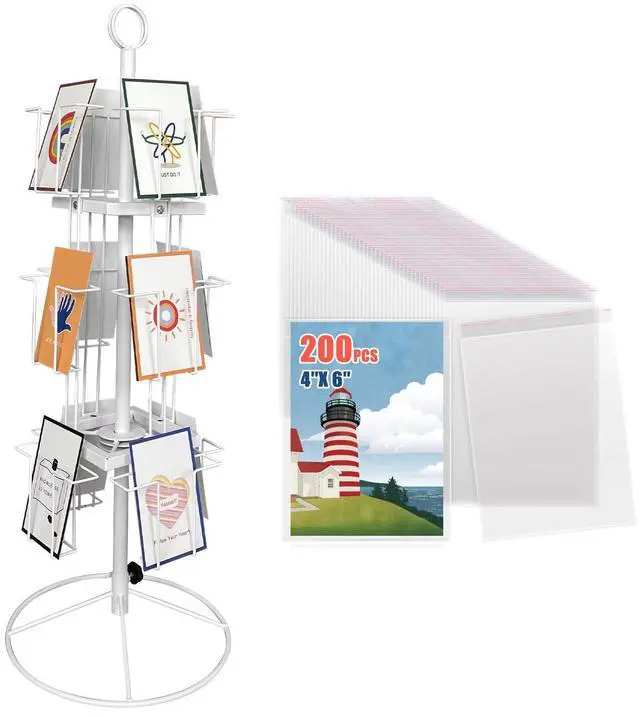 Main image of Rotating Greeting Card Stand - 12-Pocket Rotating Countertop with Clear Resealable Polypropylene Bags, Solution for Postcards, Brochures, and Greeting Cards (7H - 12 Pockets) (White)