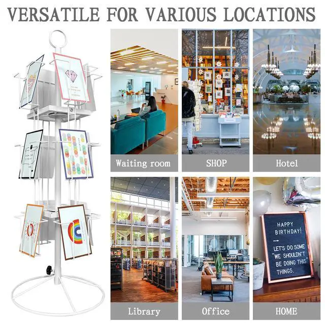 Alt view image 6 of 7 - Rotating Greeting Card Stand - 12-Pocket Rotating Countertop with Clear Resealable Polypropylene Bags, Solution for Postcards, Brochures, and Greeting Cards (7H - 12 Pockets) (White)
