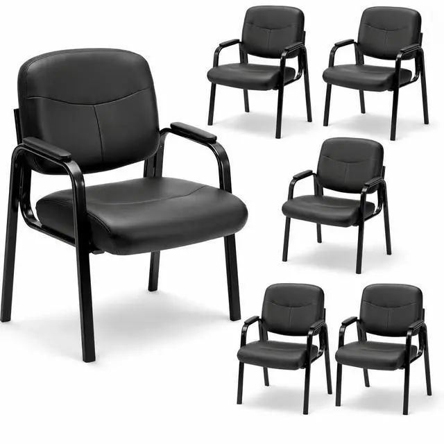 Main image of Office Reception Guest Chair Set of 6, Waiting Room Chair, Desk Chair No Wheels with Padded Arms Rest and Sled Base for Lobby and Conference, Table Side Salon, Home, Black