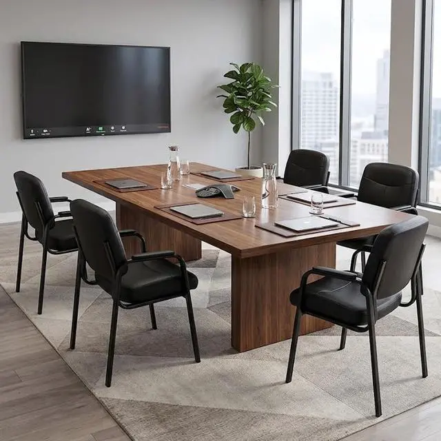 Alt view image 2 of 7 - Office Reception Guest Chair Set of 6, Waiting Room Chair, Desk Chair No Wheels with Padded Arms Rest and Sled Base for Lobby and Conference, Table Side Salon, Home, Black