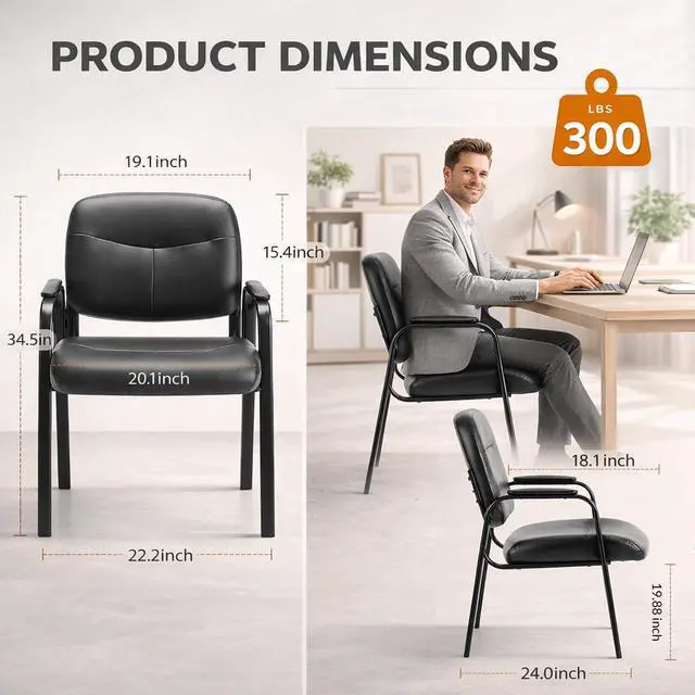 Alt view image 3 of 7 - Office Reception Guest Chair Set of 6, Waiting Room Chair, Desk Chair No Wheels with Padded Arms Rest and Sled Base for Lobby and Conference, Table Side Salon, Home, Black