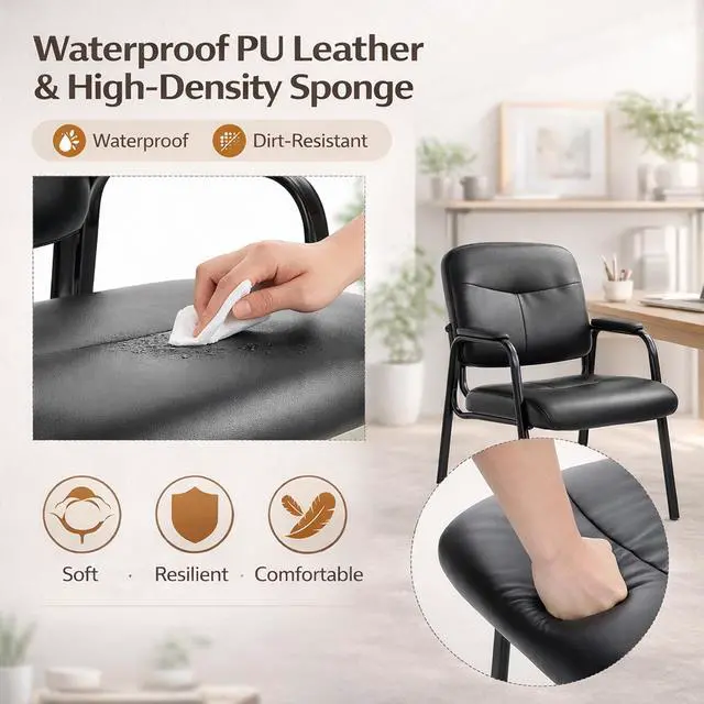 Alt view image 4 of 7 - Office Reception Guest Chair Set of 6, Waiting Room Chair, Desk Chair No Wheels with Padded Arms Rest and Sled Base for Lobby and Conference, Table Side Salon, Home, Black