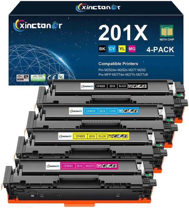 Main image of 201X Toner Cartridge 4 Pack CF400X High Yield M277dw M252dw Toner | Compatible for HP 201X 201A CF400X Toner for Laser Jet Pro MFP M277dw M252dw M277n M277c6 Printer (Black/Cyan/Yellow/Magenta)