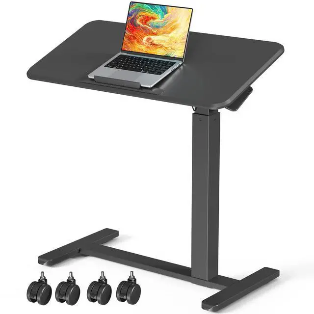 Main image of Mobile Standing Desk, Left/Right Rolling Bedside Table | 90° Foldable Laptop Desk with Wheels, Height Adjustable Portable Computer Cart for Hospital Home Use, Black