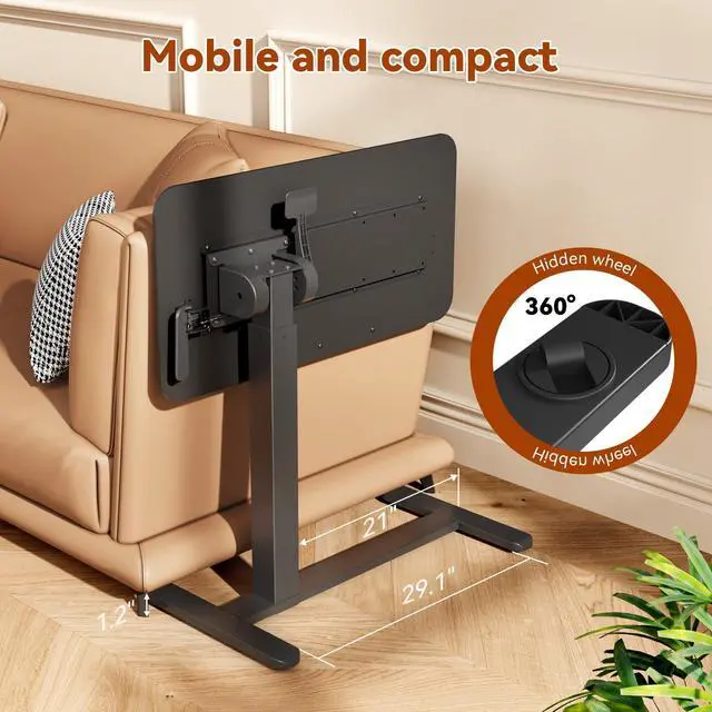 Alt view image 4 of 7 - Mobile Standing Desk, Left/Right Rolling Bedside Table | 90° Foldable Laptop Desk with Wheels, Height Adjustable Portable Computer Cart for Hospital Home Use, Black