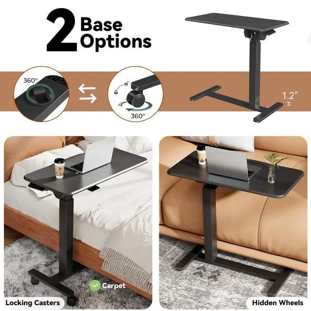 Alt view image 5 of 7 - Mobile Standing Desk, Left/Right Rolling Bedside Table | 90° Foldable Laptop Desk with Wheels, Height Adjustable Portable Computer Cart for Hospital Home Use, Black
