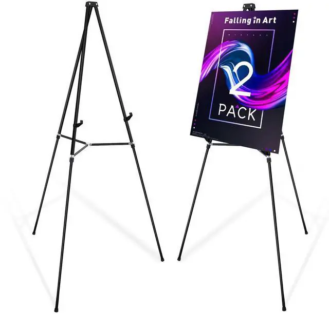 Main image of 63" Aluminum Display Easel, Black 2 Pack | Presentation Stand with Adjustable Height for Signs, Posters, and Whiteboards