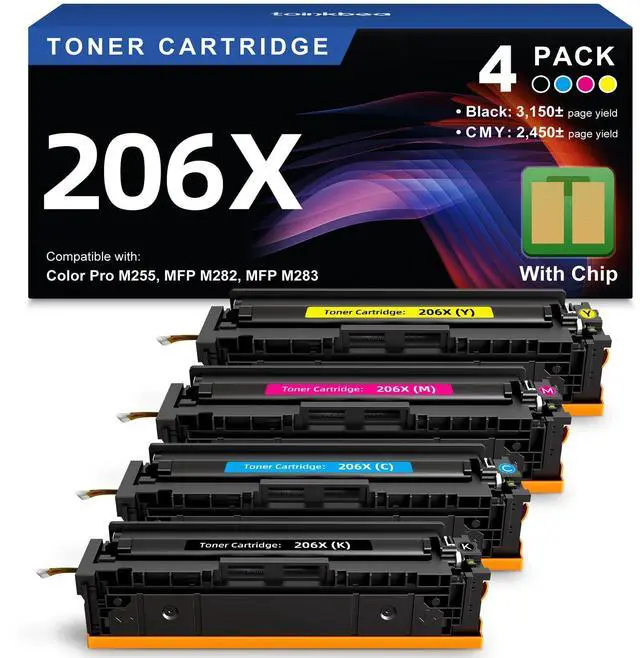 Main image of 206X Toner Cartridge 4-Pack High Yield Compatible for HP 206X 206A W2110X | Replacement for HP Color Pro MFP M283fdw M283cdw M282nw M255dw M255nw Printer M283 M282 M255 Series | With Chip