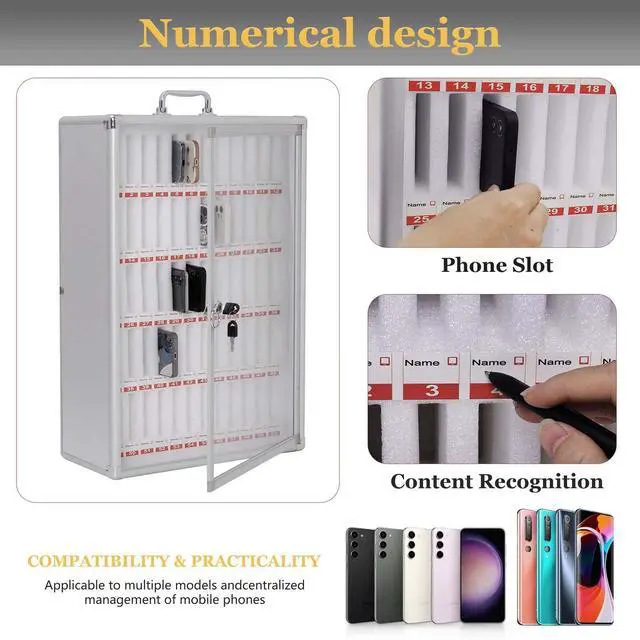 Alt view image 4 of 7 - 60 Slots Classroom Cell Phone Locker Aluminum Alloy Phone Storage Box | Wall Mounted Cell Phone Holder Storage Box Cell Phone Storage Cabinet for Schools Office Gym