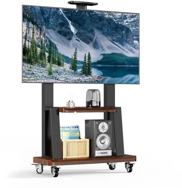 Main image of Mobile TV Stand on Wheels for 32-75 Inch TVs | With Top Projector tray& 2-Tier Storage Height Adjustable Heavy-Duty Holds up to 180lbs,Max VESA 600 * 400mm
