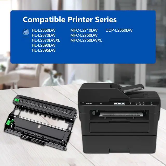 Alt view image 2 of 7 - DR730 Drum Unit 2 Pack (NOT Toner) Replacement for Brother DR-730 DR730 Drum Unit Black MFC-L2710DW MFC-L2750DW HL-L2395DW HL-L2370DW HL-L2350DW HL-L2390DW DCP-L2550DW Printer