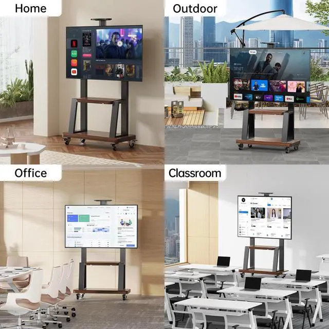 Alt view image 7 of 7 - Mobile TV Stand on Wheels for 32-75 Inch TVs | With Top Projector tray& 2-Tier Storage Height Adjustable Heavy-Duty Holds up to 180lbs,Max VESA 600 * 400mm