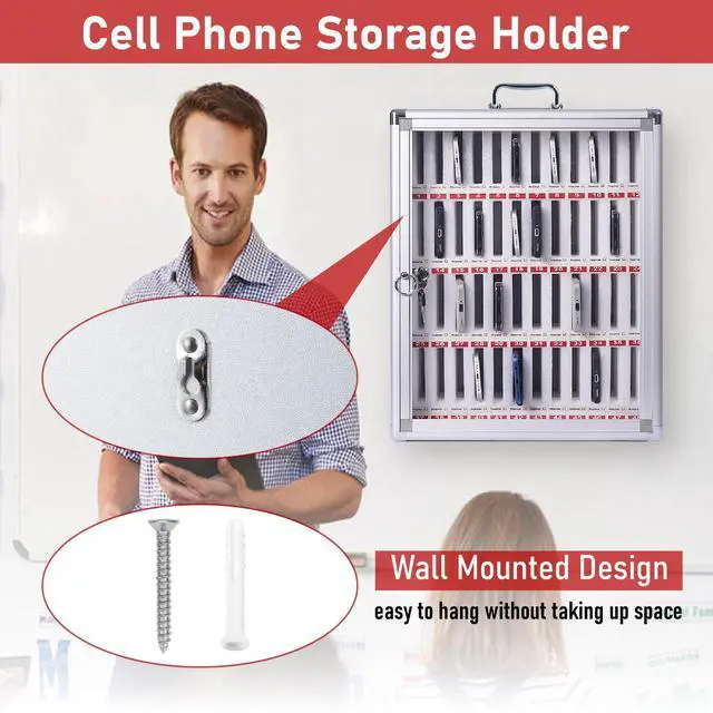 Alt view image 6 of 7 - 48 Slots Cell Phone Locker Aluminum Alloy Pocket Chart | Cell Phones Storage Cabinet Cell Phone Holder Classroom Wall Mounted Cell Phone Storage Box with Handle for Office Gym