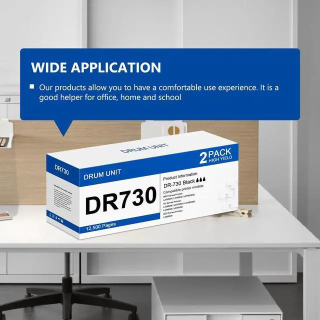 Alt view image 6 of 7 - DR730 Drum Unit 2 Pack (NOT Toner) Replacement for Brother DR-730 DR730 Drum Unit Black MFC-L2710DW MFC-L2750DW HL-L2395DW HL-L2370DW HL-L2350DW HL-L2390DW DCP-L2550DW Printer