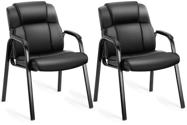 Main image of PU Leather Conference Room Chair, Tall Back Chairs with with Padded Arms and No Wheels, Guest Chairs of 2 for Reception Waiting Room Black