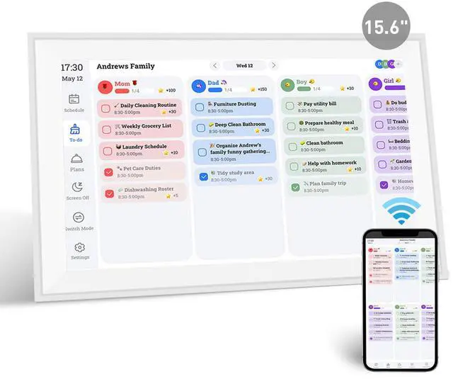Main image of 15.6" Smart Digital Calendar Frame Touchscreen Family Calendar with Electronic Chore Chart & Digital To-Do List, Electronic Planner for Home with WiFi Sync, Desktop &Wall Smart Calendars | White