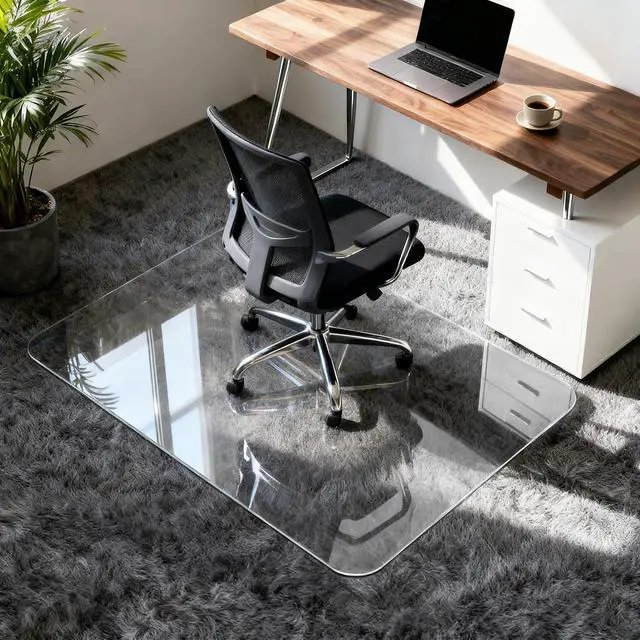 Main image of Glass Chair Mat for Carpet, 32"x48" Tempered Glass Office Chair Mat | 1/5" Thick,Heavy Duty Chair Mat with Rounded and Polished Edges,Smooth Glide for Carpet & Hardwood Floor Protection,Ship Flat