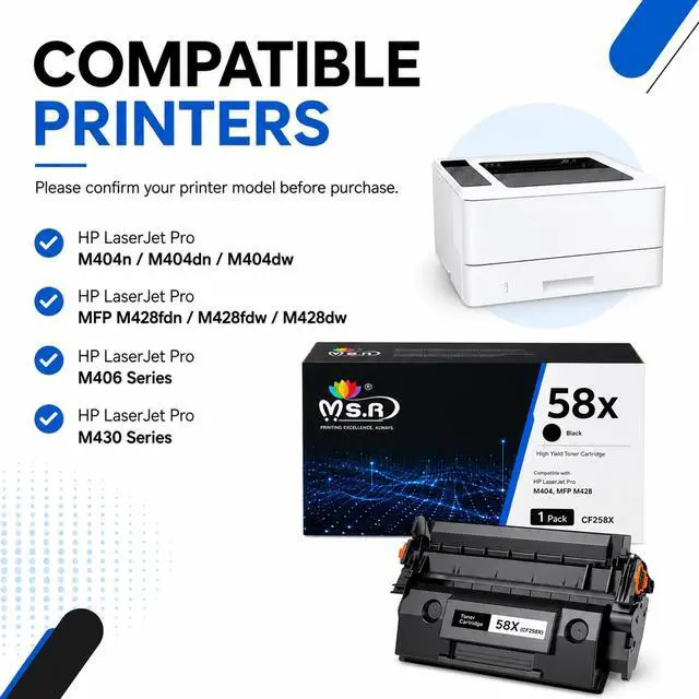 Alt view image 2 of 7 - 58X CF258X Toner Cartridge Black Replacement for HP 58X CF258X 58A CF258A High Yield Black Toner Cartridges Work With Laser Jet Pro M404dw M406dn M404dn M404n MFP M430f M428fdn Printer Toner (1 Black)