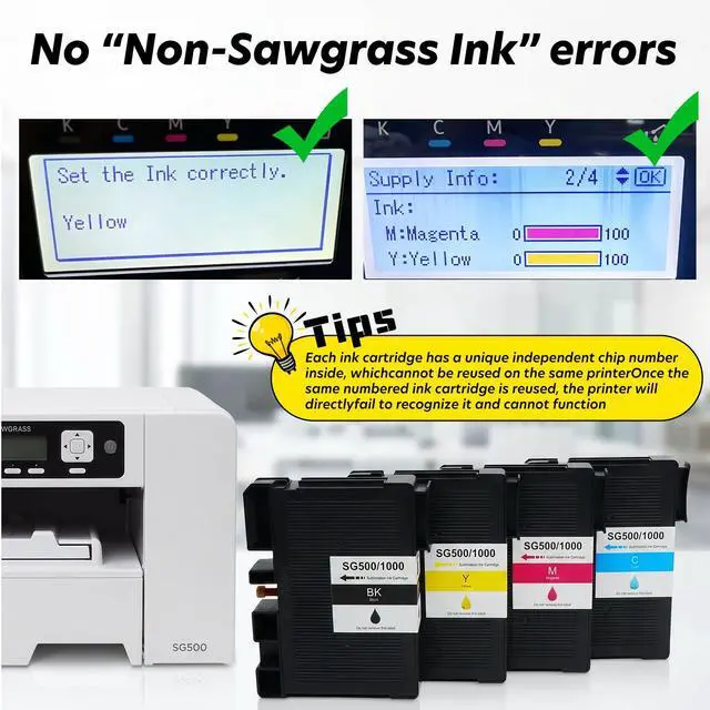 Alt view image 3 of 7 - Version 4.03 Sublimation Ink Cartridge Replacement for Sawgrass Virtuoso SG500/SG1000 Printers (BK/C/M/Y, 4 Pack), Compatible with Firmware Version 4.03