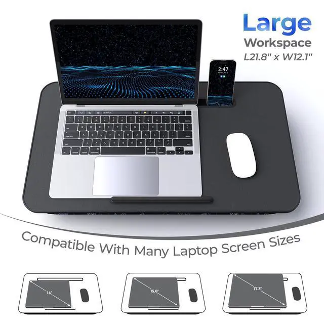 Alt view image 4 of 7 - Lap Desk Cushioned Lap Desks, Portable Laptop Desk for Bed, Couch & Floor, Washable Cushion, Built-in Phone & Tablet Slot, Fits 17.3" Laptop Working, Writing, Gaming Large, Gaming Accs