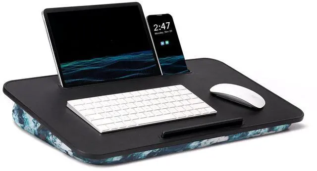 Main image of Cushioned Lap Desk, Large, Blue Waves | Portable for Bed, Couch & Floor, Washable Cushion, Built-in Phone & Tablet Slot, Fits 17.3" Laptop, Working, Writing, Gaming