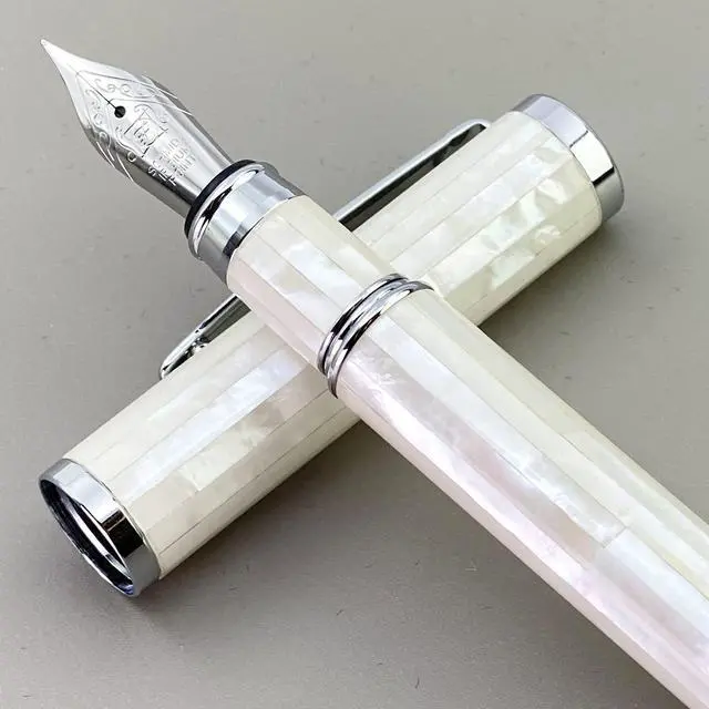 Main image of Mother of Pearl Fountain Pen with German Fine Nib. Luxury Pen for Every Holiday. Premium Writing Gift Set for Men and Women (Pearl White)