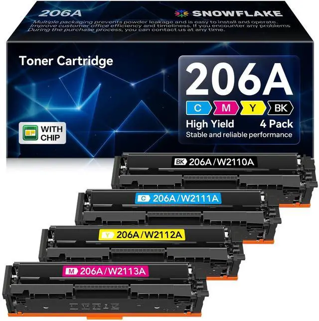 Main image of 206A Toner Cartridges 4 Pack (with Chip) Compatible 206A W2110A Replacement for HP Color Pro MFP M283 M283fdw M283cdw M283fdn Pro M255 M255dw Printer (Black Cyan Yellow Magenta)