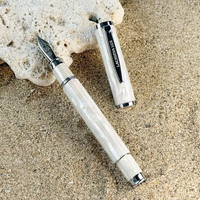 Alt view image 4 of 7 - Mother of Pearl Fountain Pen with German Fine Nib. Luxury Pen for Every Holiday. Premium Writing Gift Set for Men and Women (Pearl White)