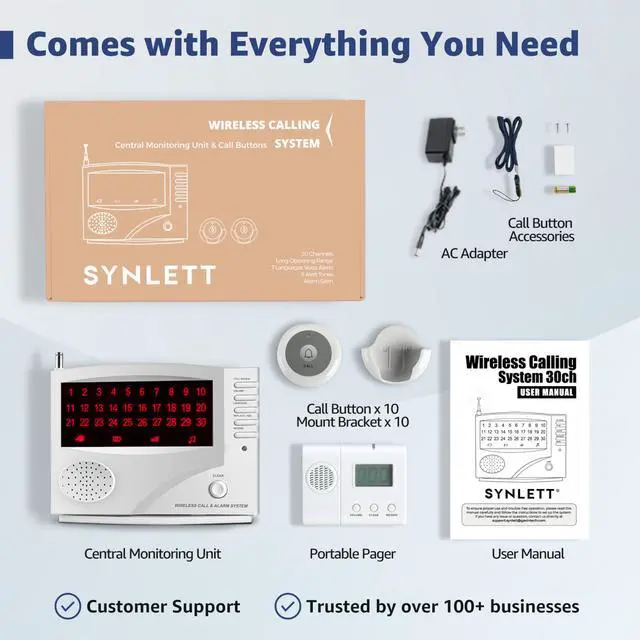 Alt view image 7 of 7 - Wireless Nurse Call System with 10 Call Buttons and Portable Pager | Portable Caregiver Pager with 1000 ft Wireless Range and 7-Language Voice Alerts for Care Facilities