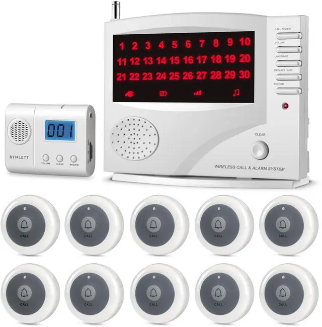 Main image of Wireless Nurse Call System with 10 Call Buttons and Portable Pager | Portable Caregiver Pager with 1000 ft Wireless Range and 7-Language Voice Alerts for Care Facilities