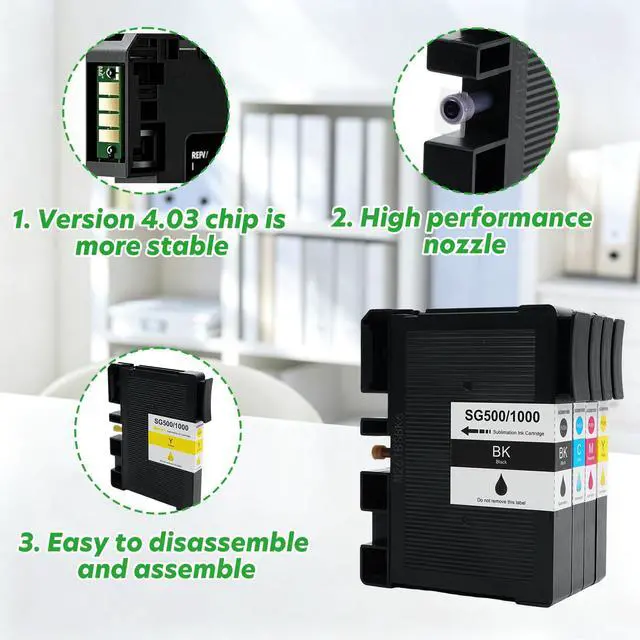 Alt view image 2 of 7 - Version 4.03 Sublimation Ink Cartridge Replacement for Sawgrass Virtuoso SG500/SG1000 Printers (BK/C/M/Y, 4 Pack), Compatible with Firmware Version 4.03