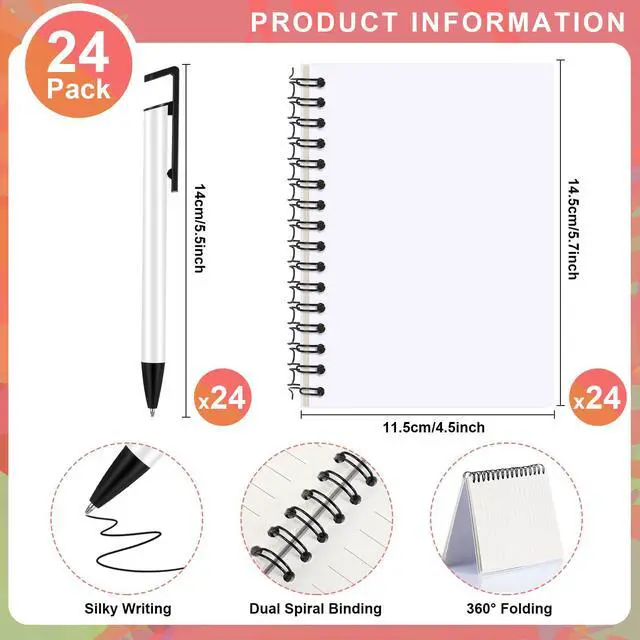 Alt view image 2 of 7 - 48 Pcs Sublimation Notebook Pen Sets DIY, A6 | Back to School Spiral Notebooks Blank with Sublimation Pens Bulk for Office Writing Supplies Gifts