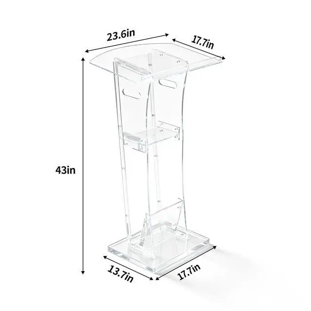 Alt view image 2 of 6 - 43" Transparent Clear Acrylic Podium&Lectern Stand Portable with Storage Shelf, pulpits for Churches, for Speech, for Presentation, Shtender