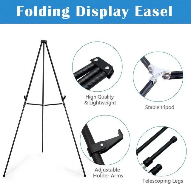 Alt view image 4 of 6 - 63" Aluminum Display Easel, Black 2 Pack | Presentation Stand with Adjustable Height for Signs, Posters, and Whiteboards