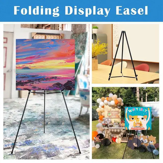 Alt view image 6 of 6 - 63" Aluminum Display Easel, Black 2 Pack | Presentation Stand with Adjustable Height for Signs, Posters, and Whiteboards