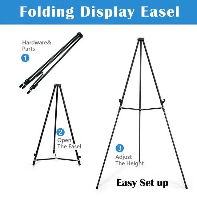 Alt view image 3 of 6 - 63" Aluminum Display Easel, Black 2 Pack | Presentation Stand with Adjustable Height for Signs, Posters, and Whiteboards