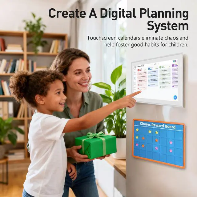 Alt view image 4 of 7 - 15.6" Smart Digital Calendar Frame Touchscreen Family Calendar with Electronic Chore Chart & Digital To-Do List, Electronic Planner for Home with WiFi Sync, Desktop &Wall Smart Calendars | White