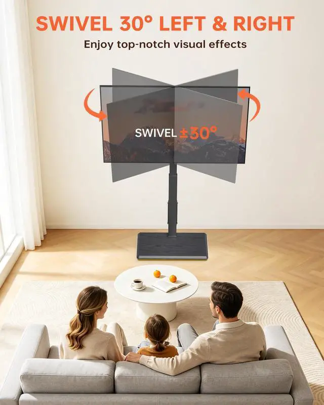 Alt view image 6 of 7 - Rolling TV Stand with Power Outlet, Mobile TV Cart for 32-75 Inch TVs up to 110 lbs, 18 Adjustable Heights, TV Floor Stand with Swivel Mount/Shelf/Wheels, Max VESA 600x400mm, Fits for Bedroom, Outdoor