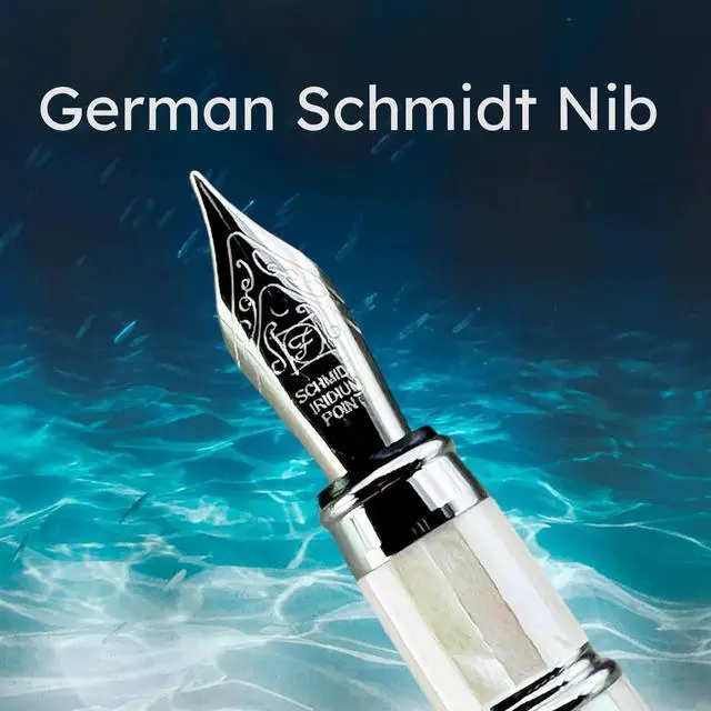 Alt view image 2 of 7 - Mother of Pearl Fountain Pen with German Fine Nib. Luxury Pen for Every Holiday. Premium Writing Gift Set for Men and Women (Pearl White)