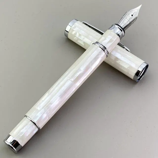 Alt view image 6 of 7 - Mother of Pearl Fountain Pen with German Fine Nib. Luxury Pen for Every Holiday. Premium Writing Gift Set for Men and Women (Pearl White)