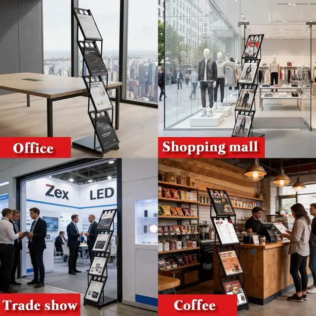 Alt view image 7 of 7 - Foldable Brochure Display Stand with Wheels, 4 Pockets Literature Holder Rack with Carrying Bag, Metal Magazine Rack Floor Standing Display Stand for Trade Show Exhibition Office Retail Store