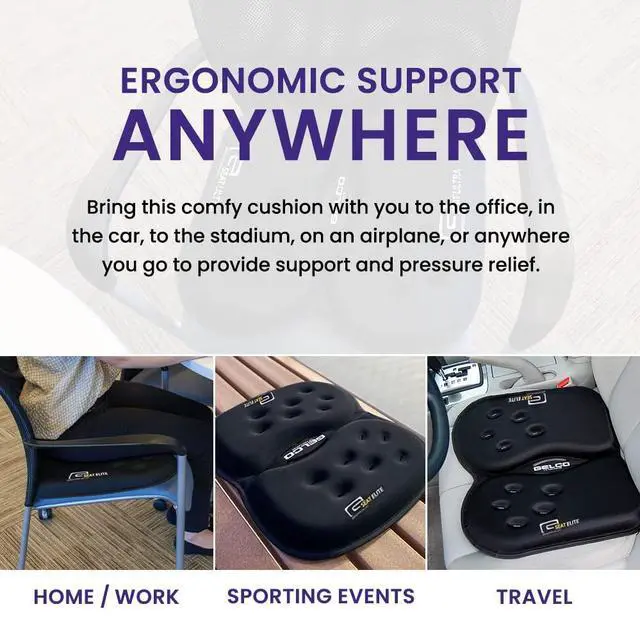 Alt view image 3 of 6 - GSeat Elite Orthopedic Gel and Foam Seat Cushion for Coccyx, Back, Tailbone, Prostate, Postnatal, and Sciatica - Gray