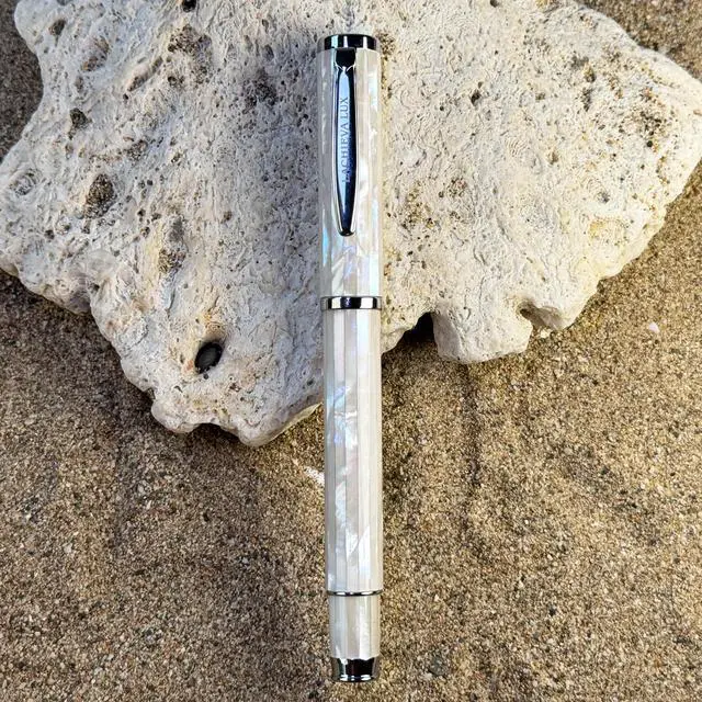 Alt view image 7 of 7 - Mother of Pearl Fountain Pen with German Fine Nib. Luxury Pen for Every Holiday. Premium Writing Gift Set for Men and Women (Pearl White)